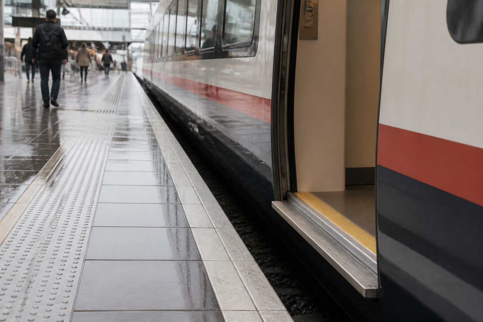 רציף רכבת עם מרווח מסוכן בין הרציף לקרון ורצפה רטובה - נפילה ברכבת ישראל