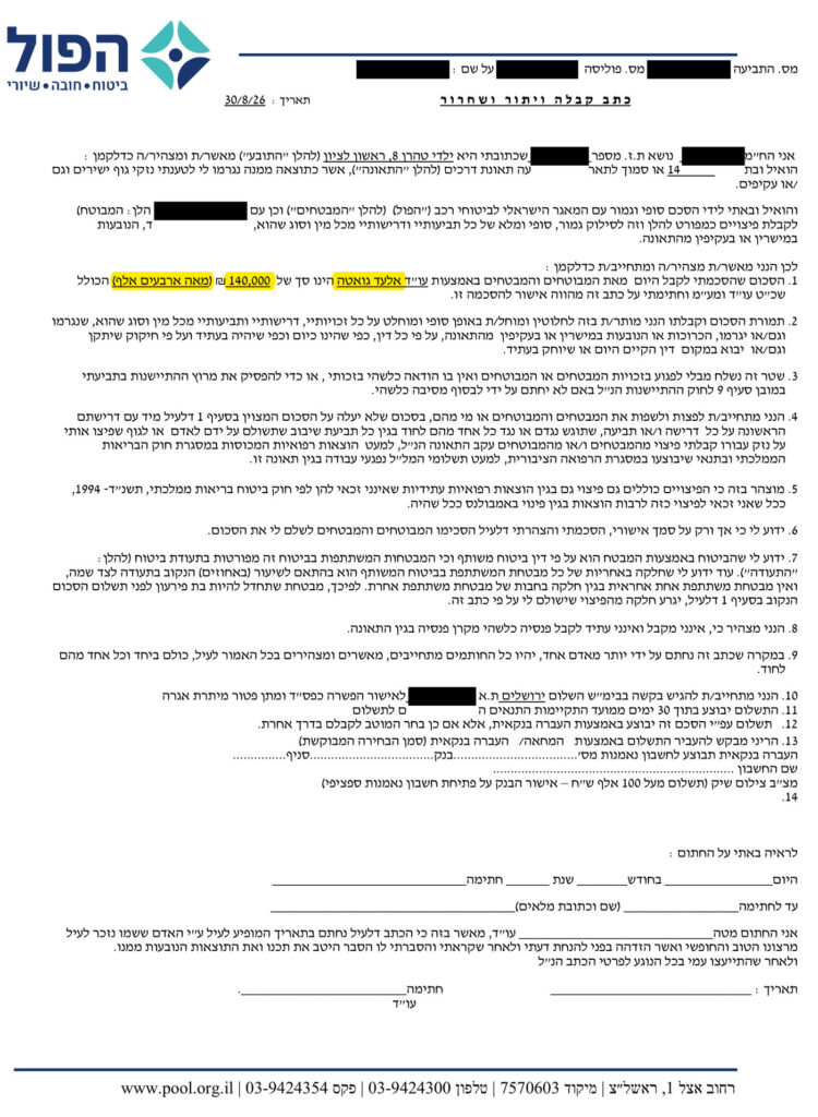 פיצוי בסך 140,000 ₪ לנפגע תאונת דרכים מול הפול – הצלחת משרד עו"ד אלעד גואטה