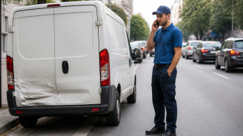 נהג חלוקה במדים ליד רכב עבודה שנפגע מאחור בכביש עירוני — תאונת דרכים שהוכרה כתאונת עבודה